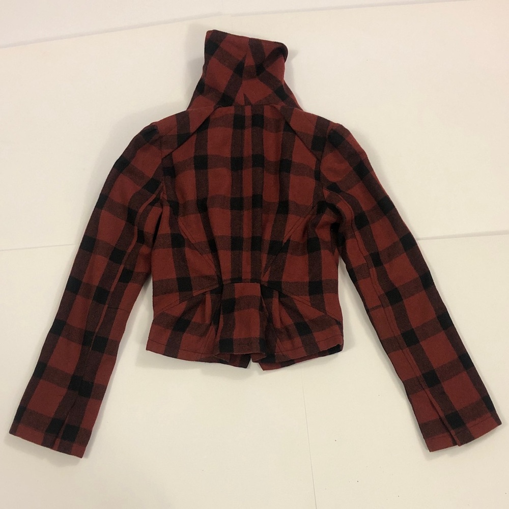 Anthropologie XS Jacket Moto Plaid Lt Brown Black Pockets Zipper Excellent Condi - Picture 9 of 12